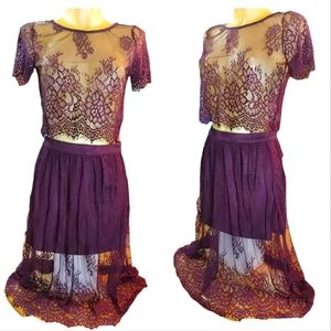 FOREVER 21 NWT Dark Plum Lace Skirt and Crop Top Set